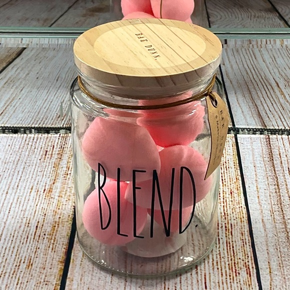 Rae Dunn Other - Rae Dunn Pink Blend Glass Jar Beauty Blenders
